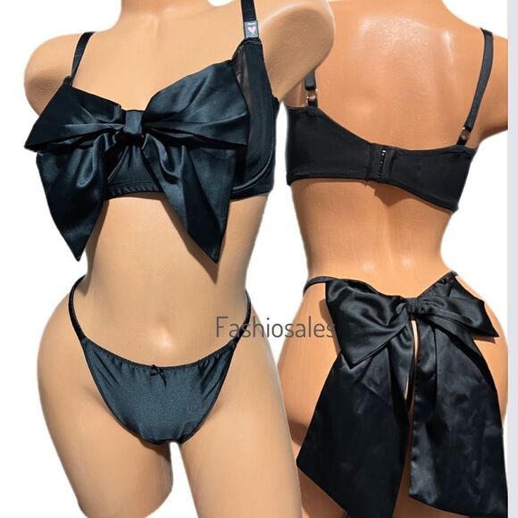 Victorias Secret LUXE Satin Embellished Bow Set Dream Angels Push Up Bra & panty - Picture 4 of 6